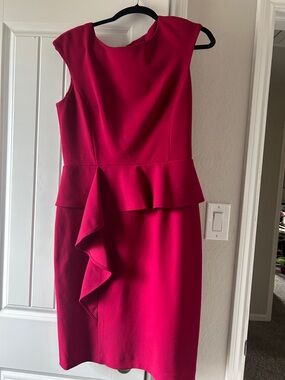 DKNY Sleeveless Peplum Midi Dress in Bright Pink